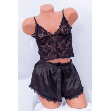 Pijama Dama sexy cu dantela 2 piese ZT159 Negru | RoseGirl