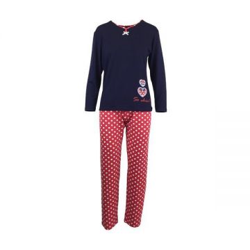 Pijama dama, Univers Fashion, bluza bleumarin si pantaloni rosu, XL