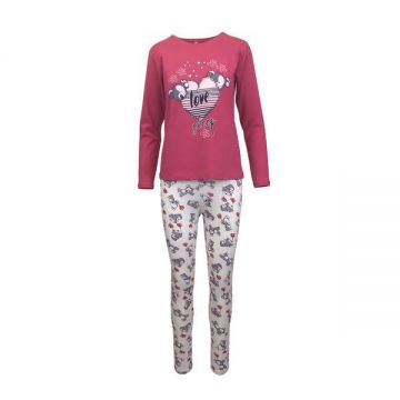 Pijama dama, Univers Fashion, bluza fucsia cu imprimeu Love sleep si colanti bej, 2XL