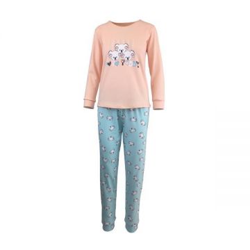 Pijama dama, Univers Fashion, bluza somon si pantaloni albastru deschis, 2XL