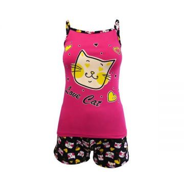 Pijama dama, Univers Fashion, maiou fucsia cu imprimeu 'Love cat
