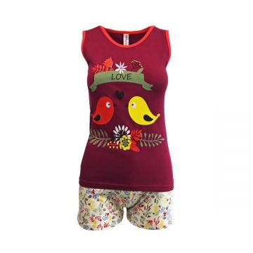 Pijama dama, Univers Fashion, maiou grena cu imprimeu 'Love