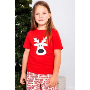 Pijama de bumbac cu pantaloni scurti si tematica de Craciun