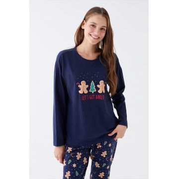 Pijama din bumbac cu imprimeu grafic