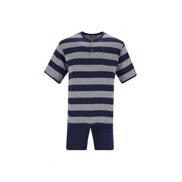 Pijama in dungi cu buzunar pe piept