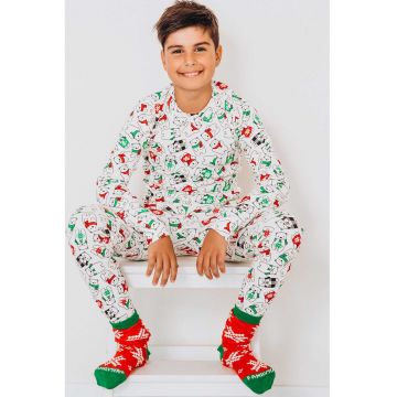 Pijama de bumbac cu pantaloni lungi si tematica de Craciun