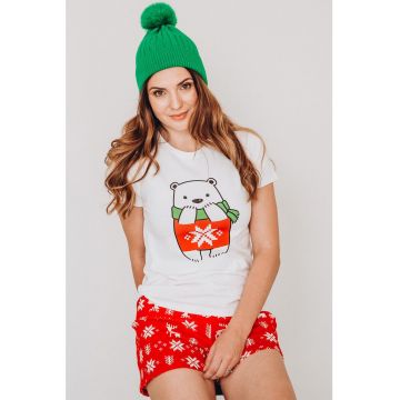 Pijama scurta din bumbac cu tematica de Craciun