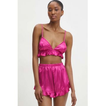 Answear Lab pijama femei, culoarea roz, satin