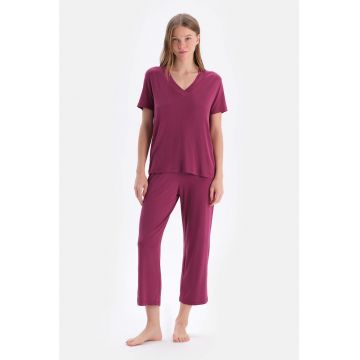 Pijama din amestec de modal cu decolteu in V
